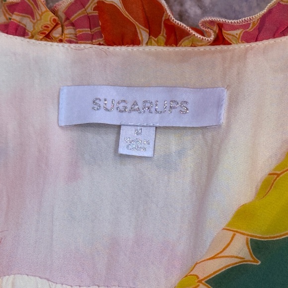 Women’s SUGARLIPS Zippy Tropical Raj Ruffle Balloon Sleeve Blouse- Size Medium - Picture 7 of 12